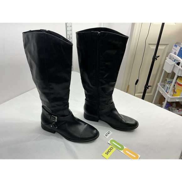 Womans Style & Co Marlee Riding Boots 9.5 M Black Full Zip Strappy - Picture 1 of 9